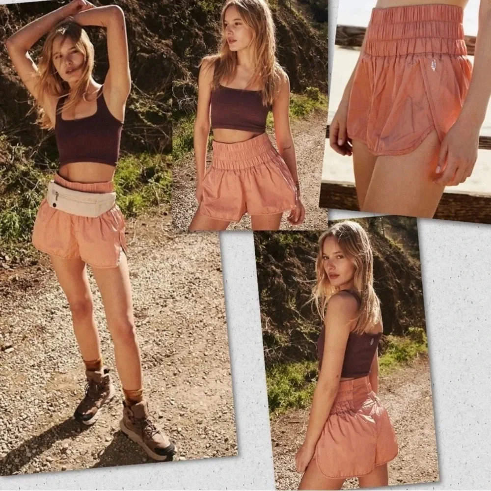 FP Movement Shorts The Way Home Pink Orange High Rise Athletic Shorts L - NWOT